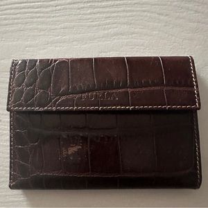 FURLA BROWN COCODRILE  CROC ALLIGATOR LEATHER WALLET CHANGE PURSE
